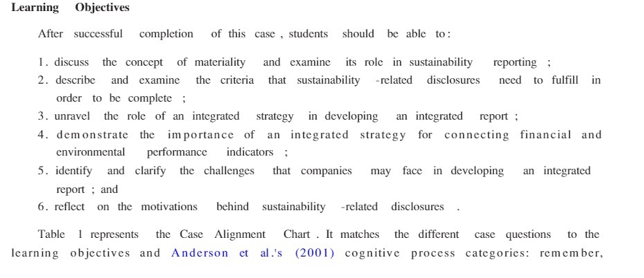 Learning Objectives After successful completion of this case , students should