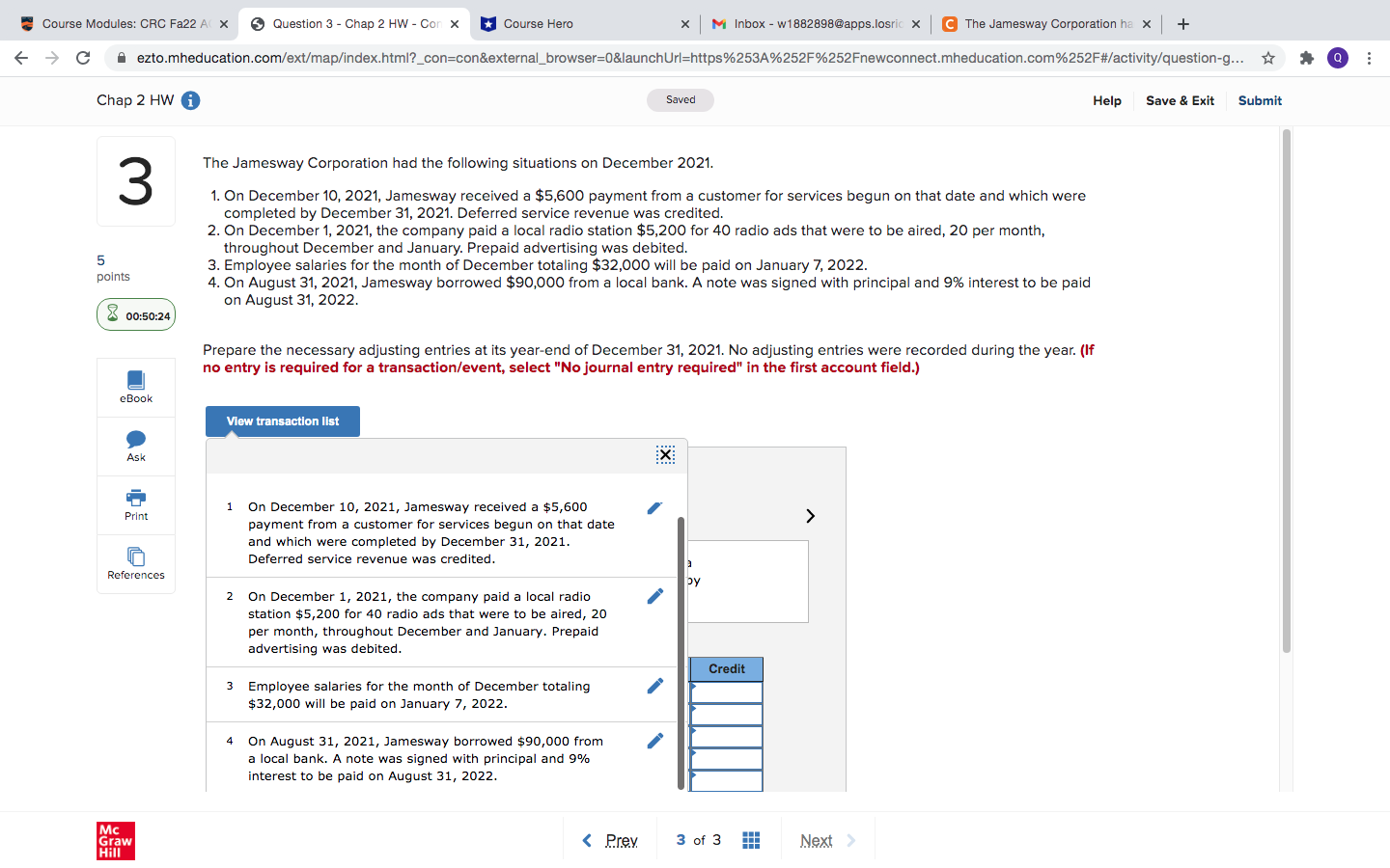  Course Modules: CRC Fa22 A( X Question 3 - Chap 2