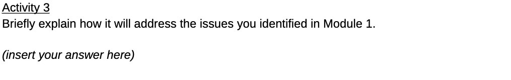 Activity 3 Briefly explain how it will address the issues you