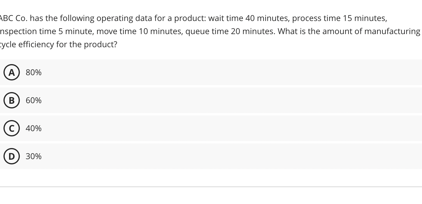  ABC Co. has the following operating data for a product: wait