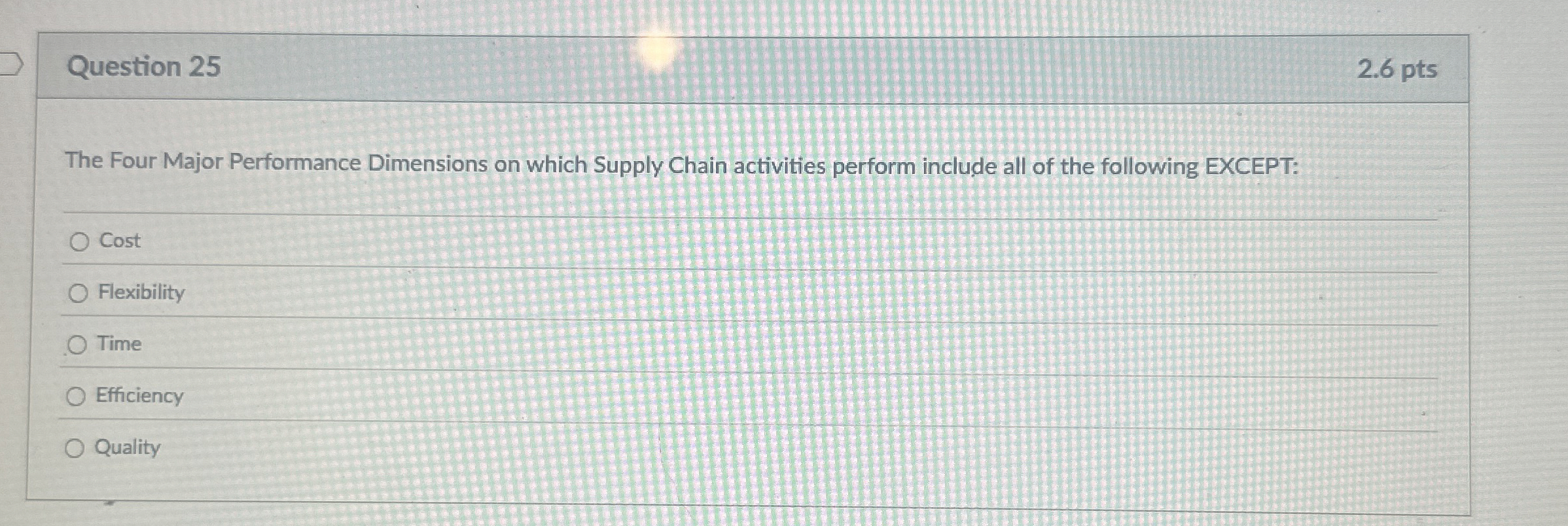 Question 25 The Four Major Performance Dimensions on which Supply Chain