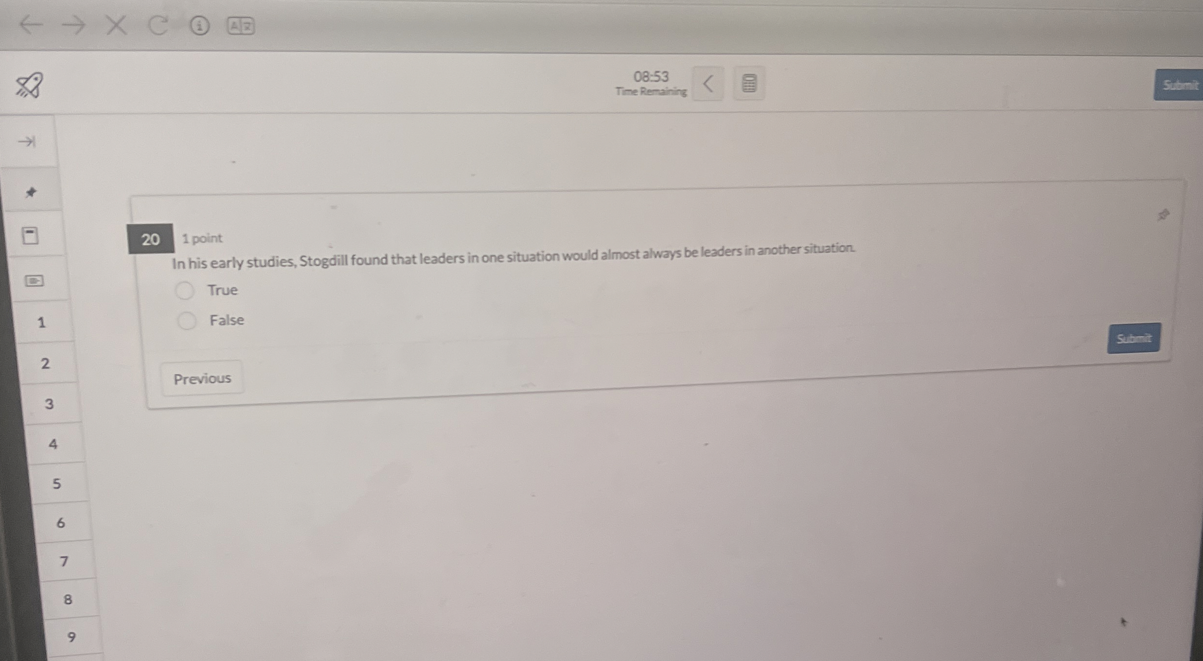  08-53 Time Remaining 2 20 1 point In his early studies,