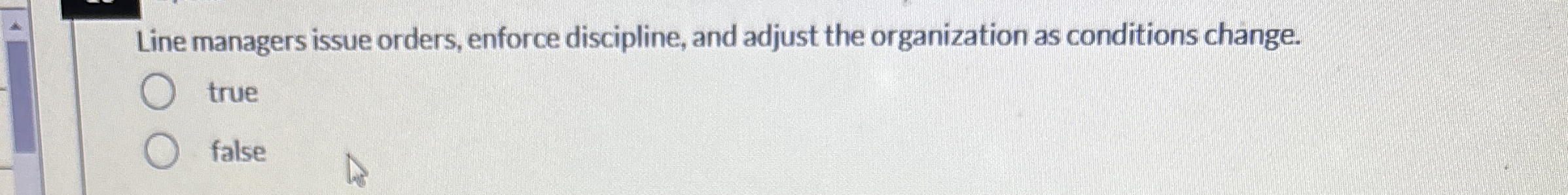 Line managers issue orders, enforce discipline, and adjust the organization as
