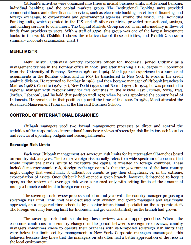  Assignment: 1. Analyze the budgeting process at Citibank and how the