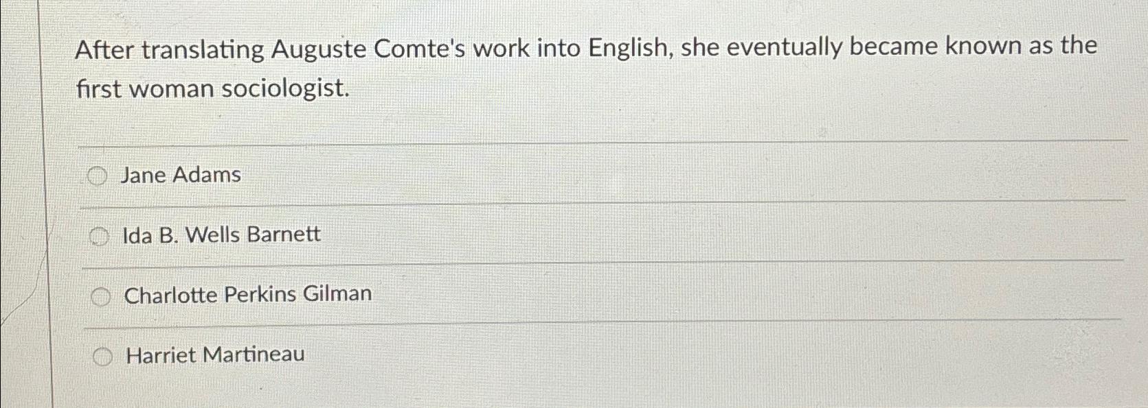 After translating Auguste Comte's work into English, she eventually became known