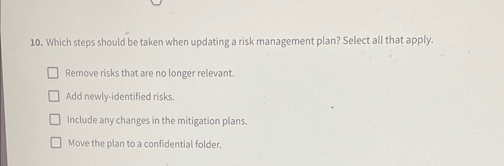  Which steps should be taken when updating a risk management plan?