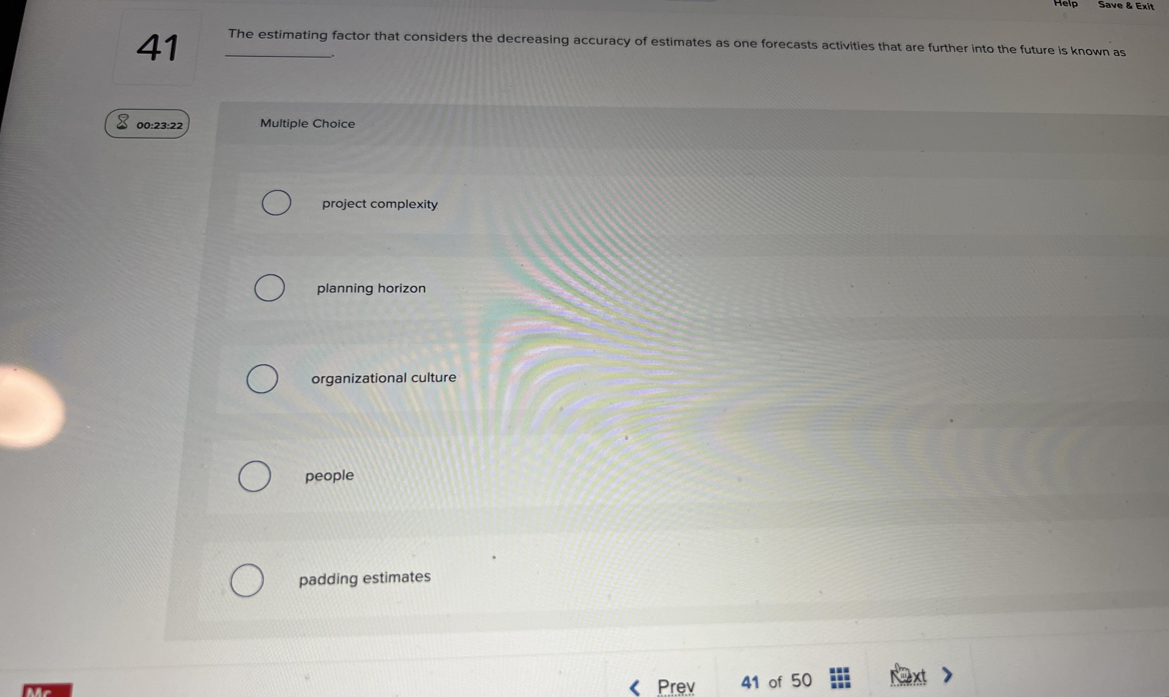  41 The estimating factor that considers the decreasing accuracy of estimates