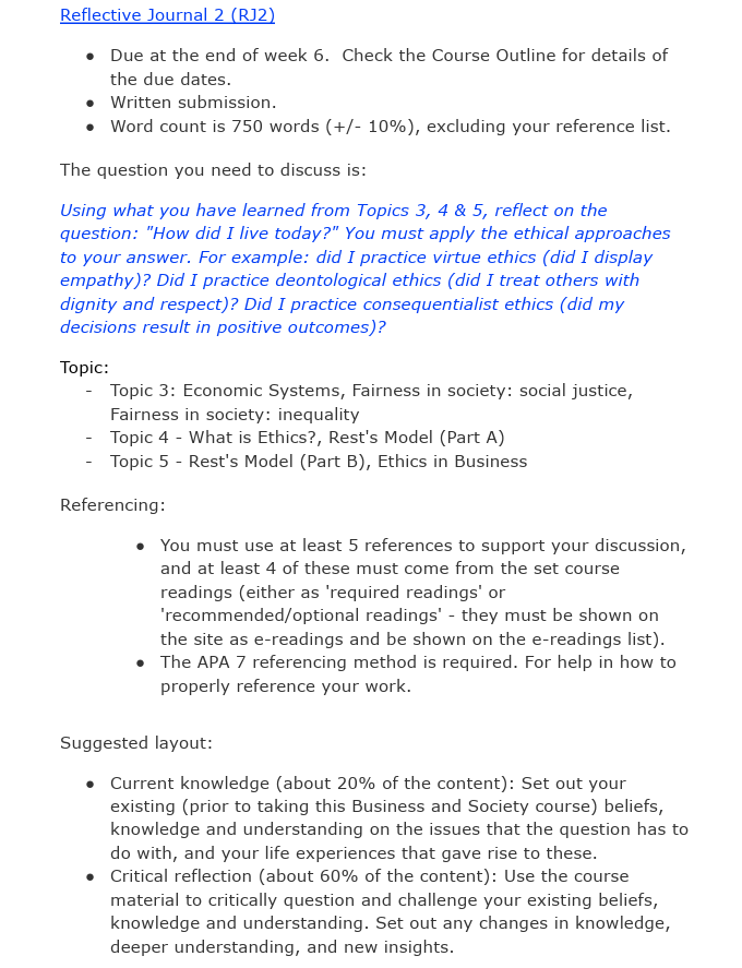  Reflective Journal 2(RJ2) Due at the end of week 6. Check