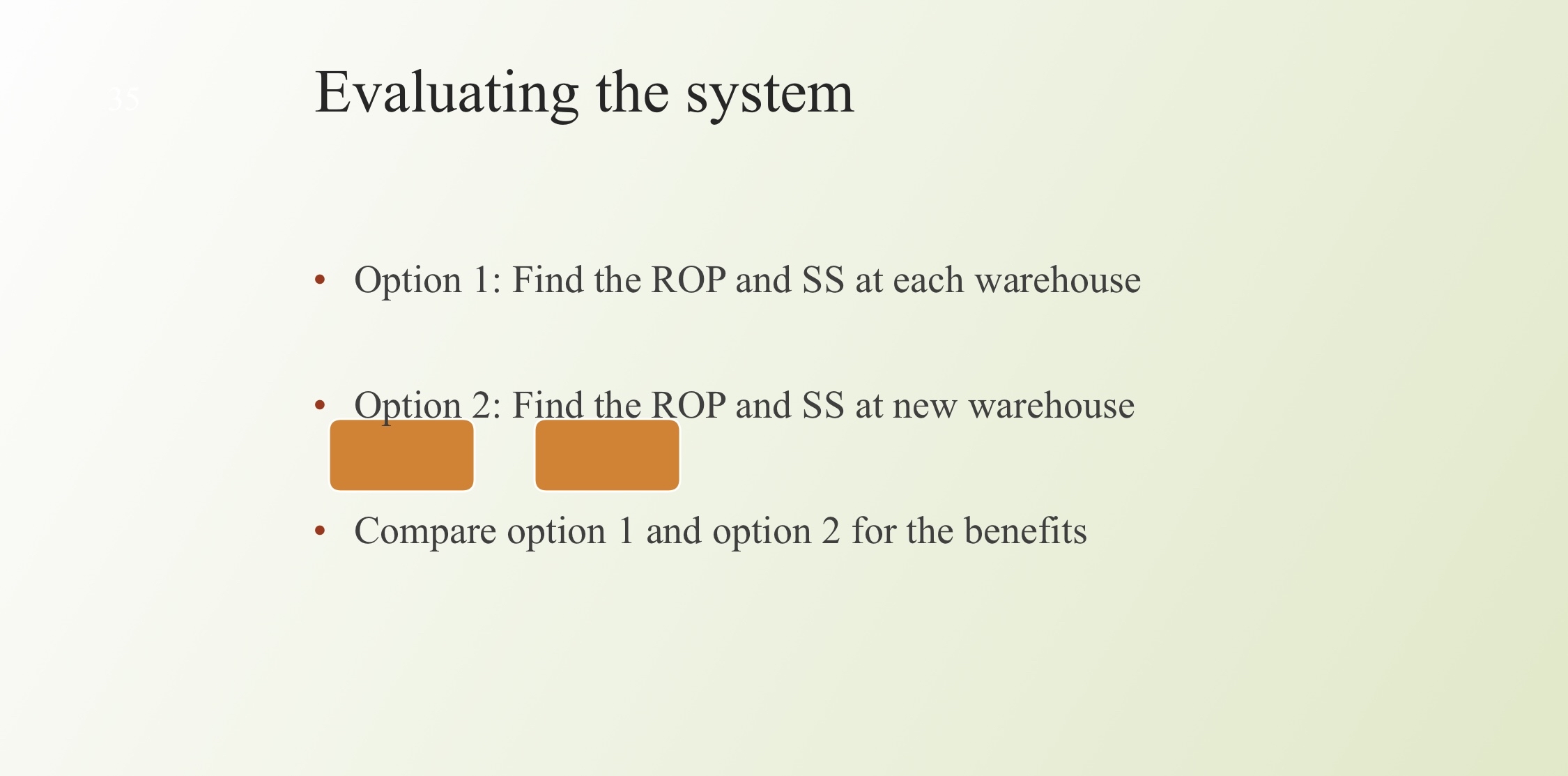  Aggregated inventory: Example Demand information (per week) Region1: Normal with mean