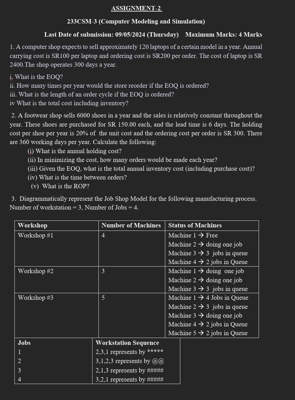  ASSIGNMENT-2 233CSM-3(Computer Modeling and Simulation) Last Date of submission: 09/05/2024(Thursday) Maximum