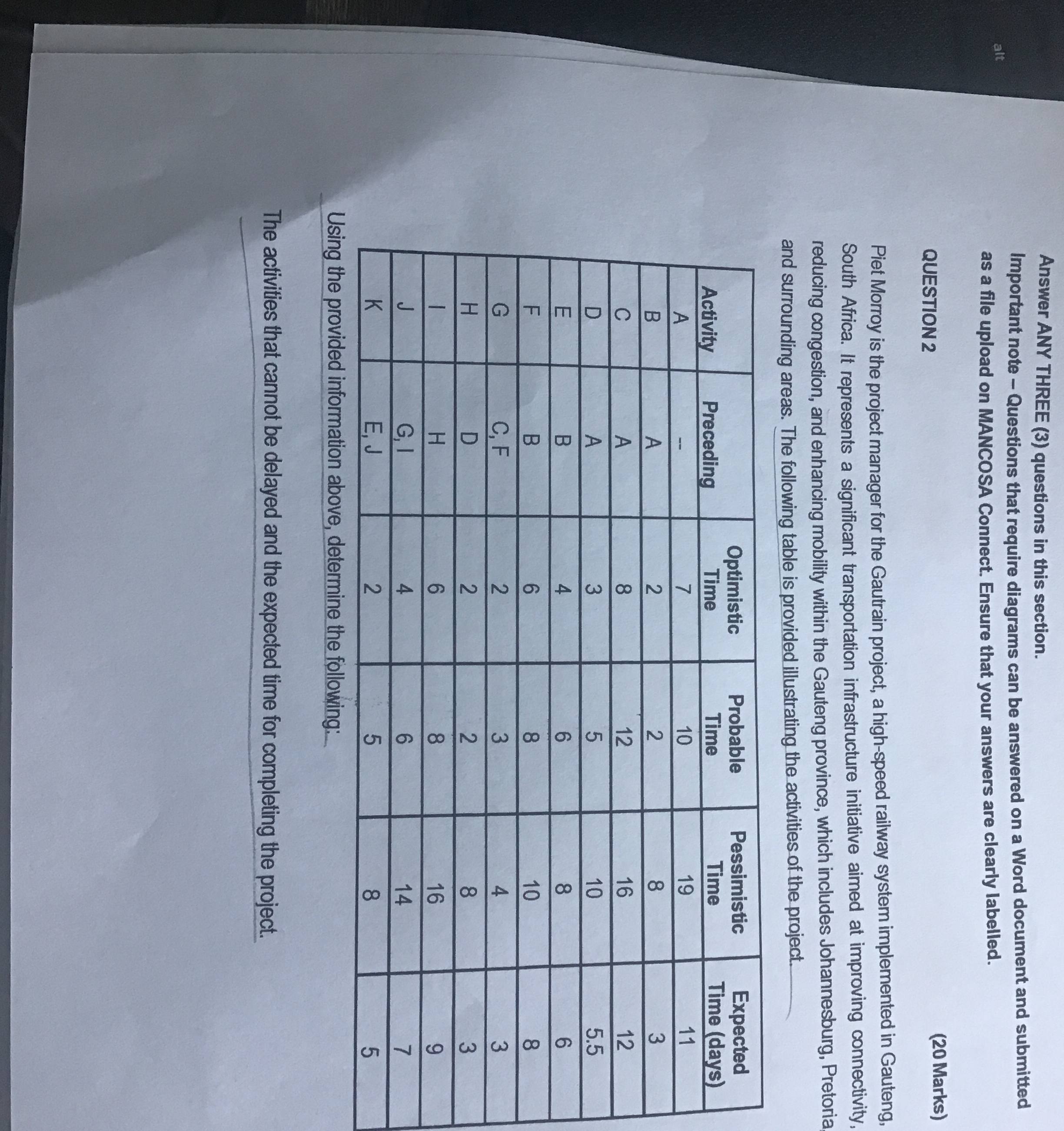  Answer ANY THREE (3) questions in this section. Important note -