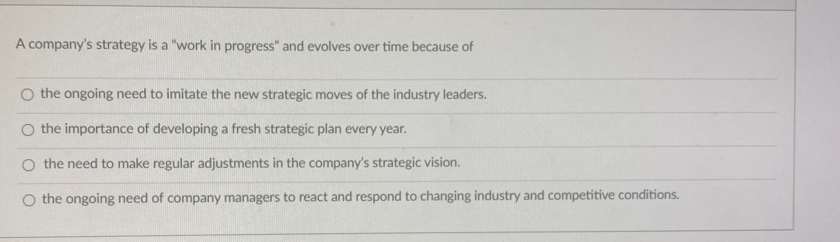  A company's strategy is a "work in progress" and evolves over