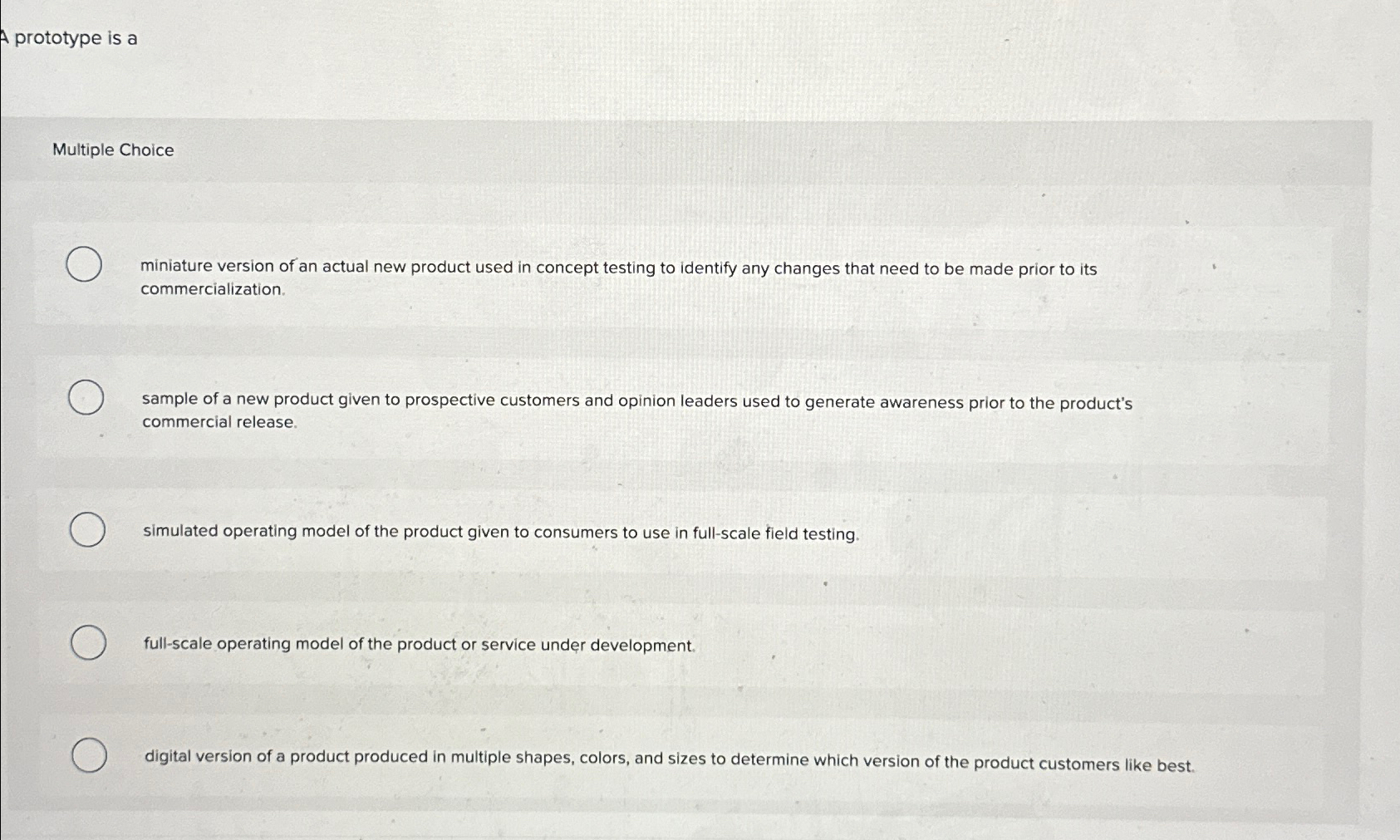 prototype is a Multiple Choice miniature version of an actual new