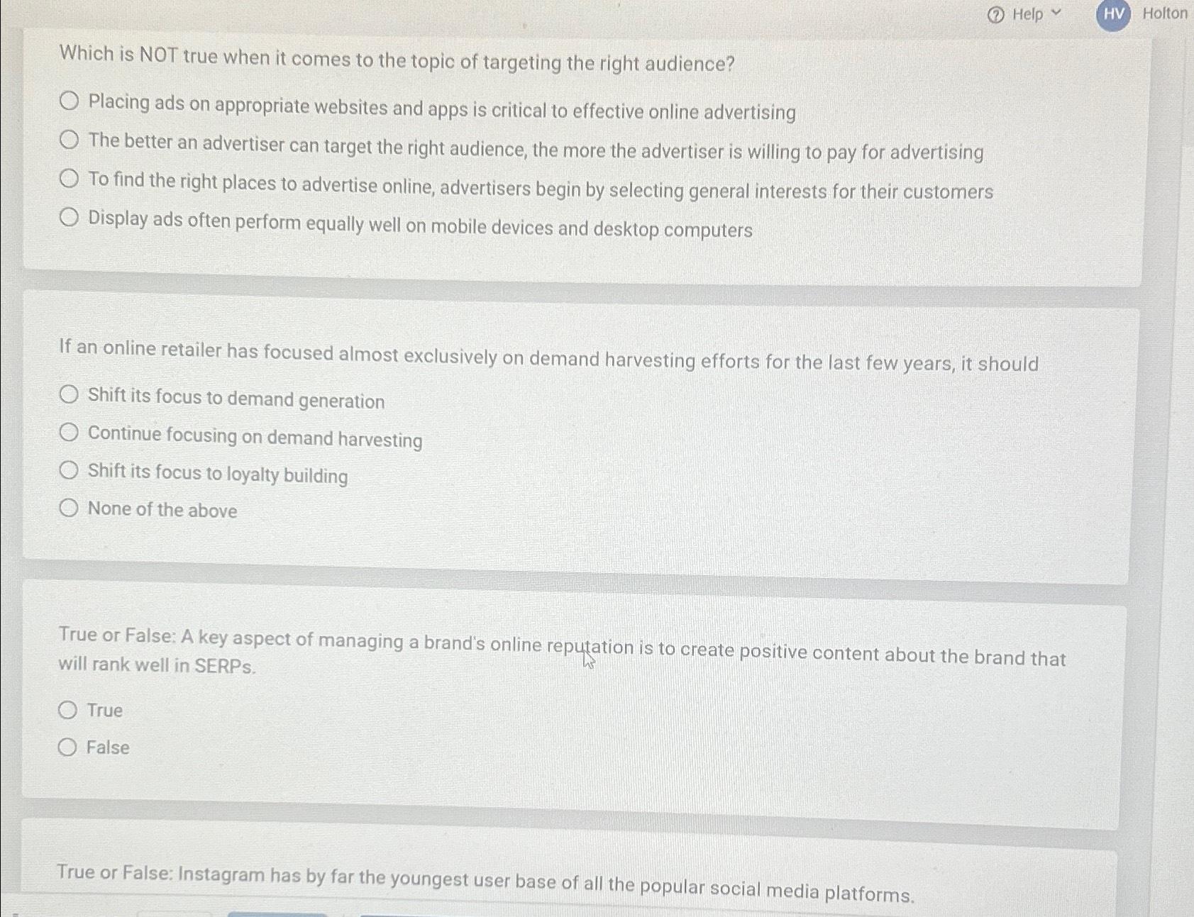  Help Holton Which is NOT true when it comes to the