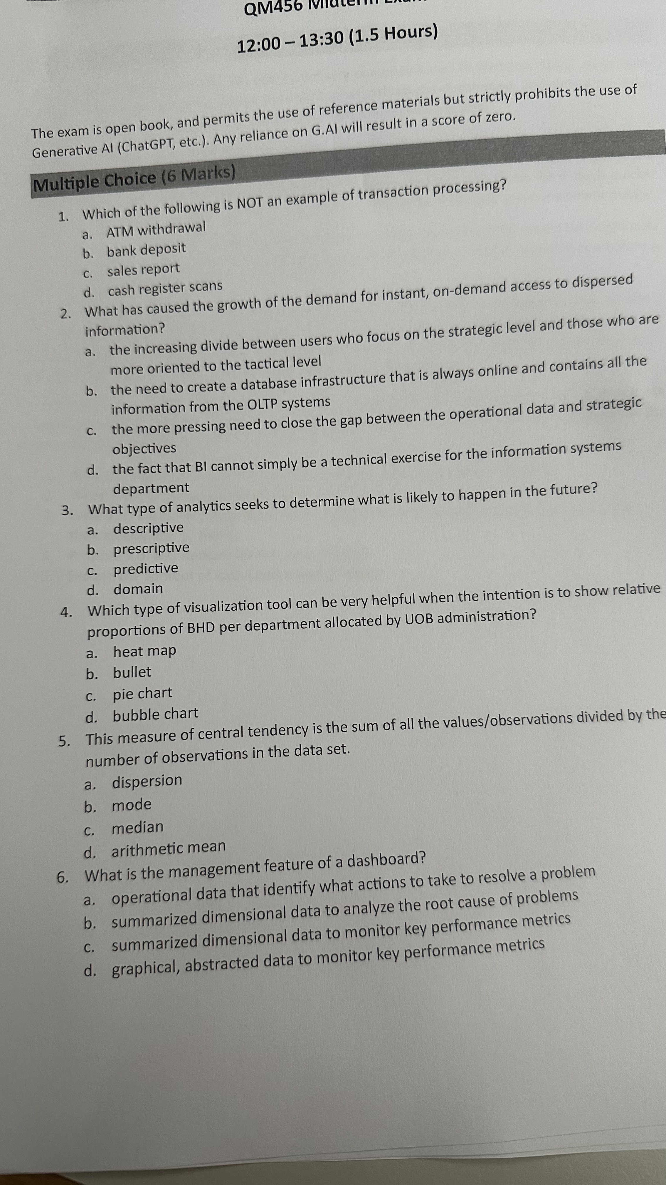  12:00-13:30(1.5 Hours) The exam is open book, and permits the use
