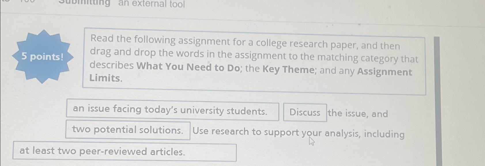  an external tool 5 points! Read the following assignment for a