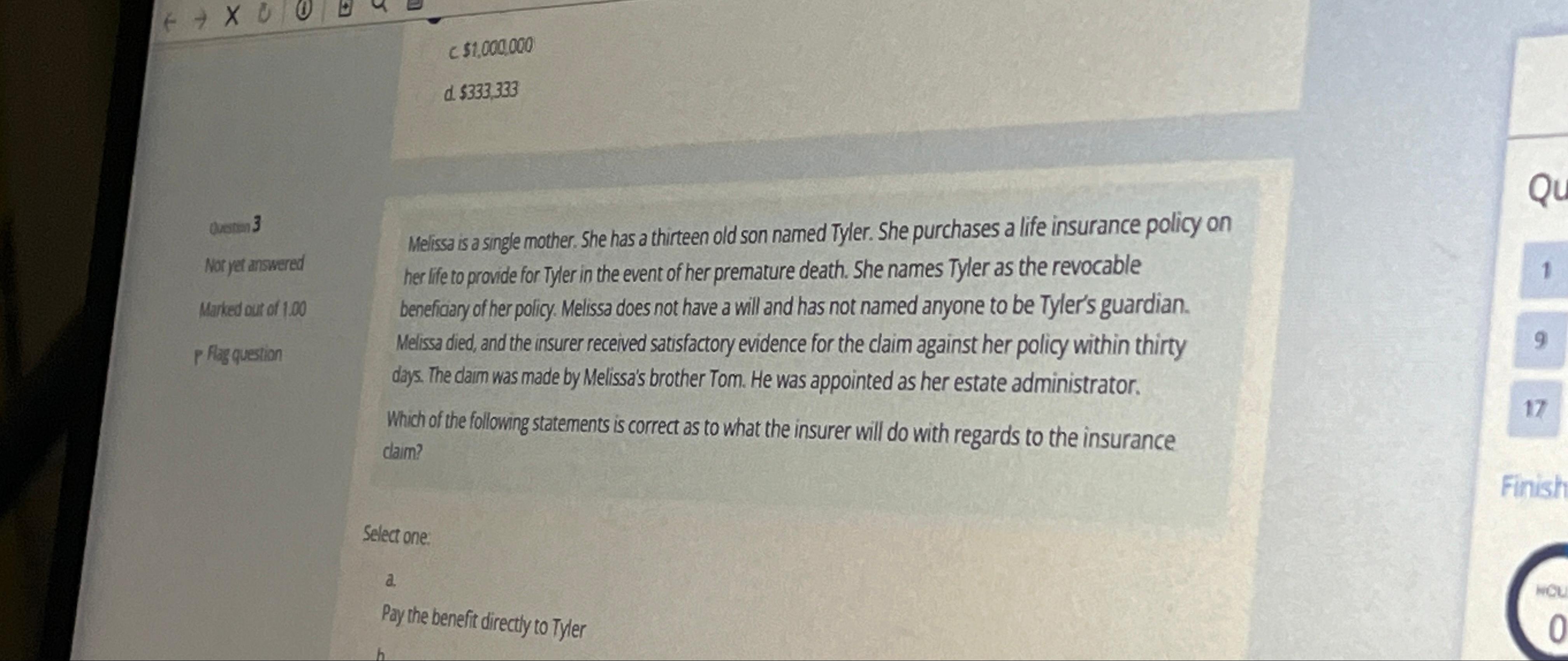  c $1,000000 d. $333,333 avensin 3 Naryet answered Marked our of