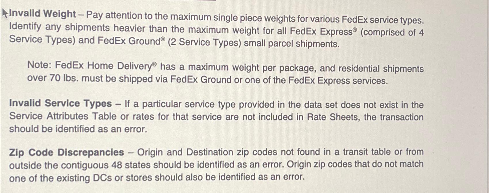  Invalid Weight - Pay attention to the maximum single piece weights