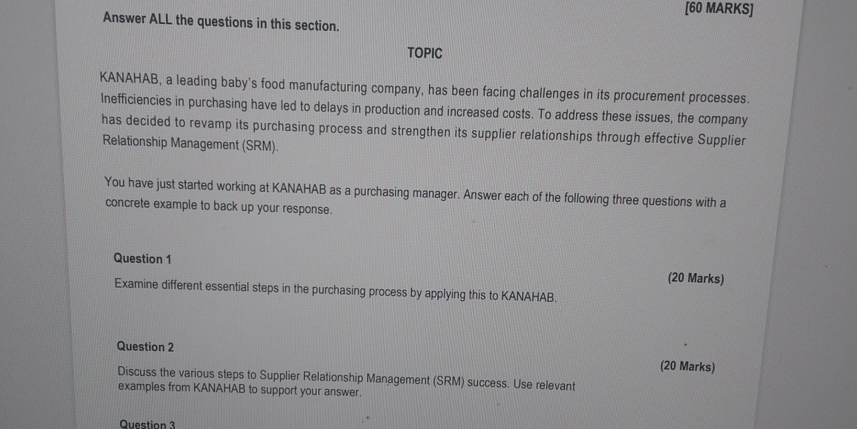  Answer ALL the questions in this section. [60 MARKS] TOPIC KANAHAB,