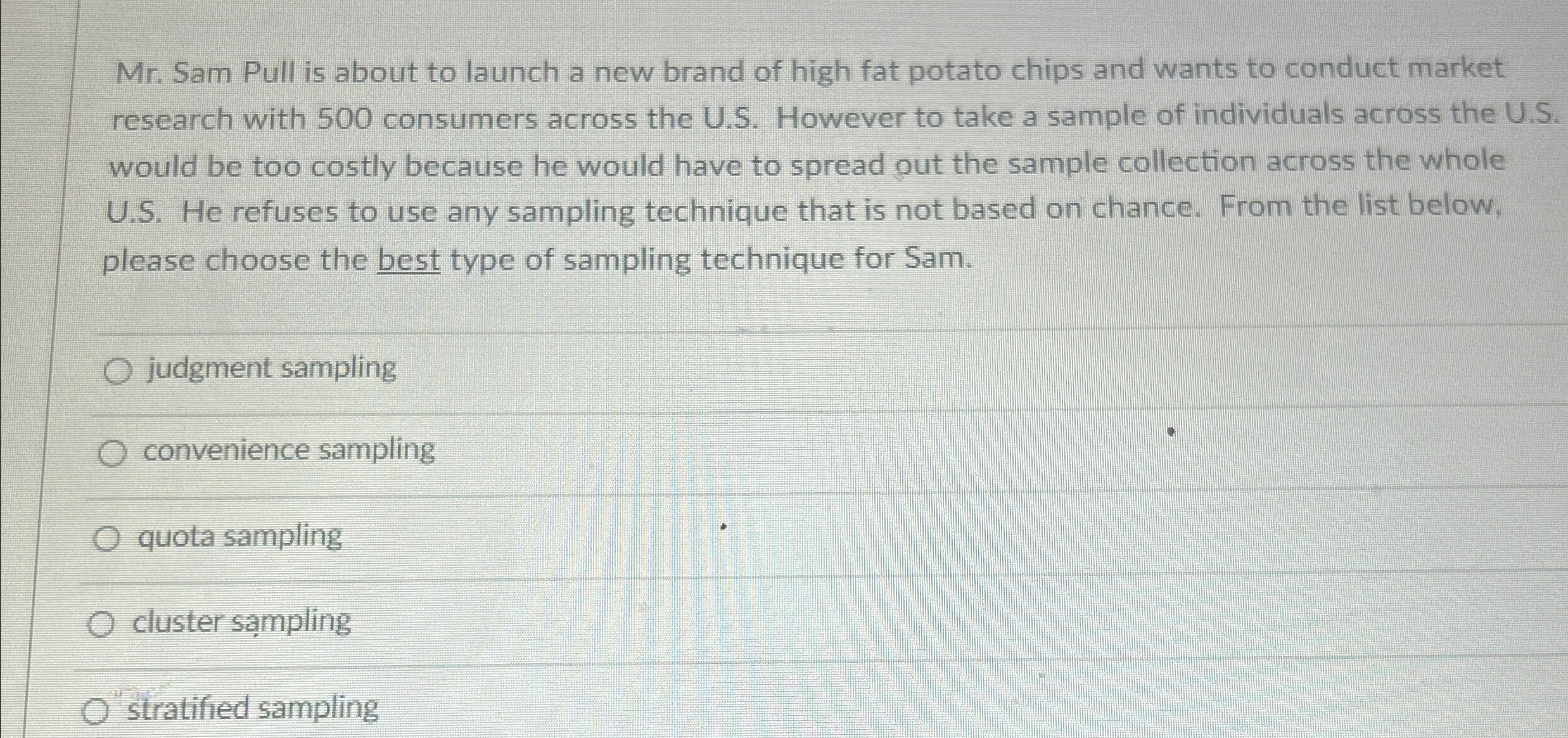  Mr. Sam Pull is about to launch a new brand of