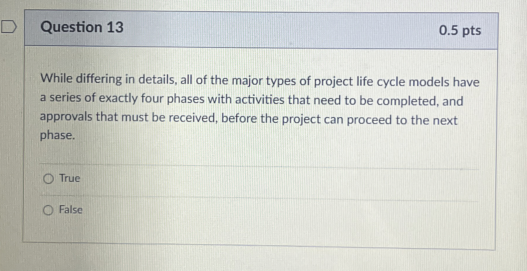  Question 13 0.5 pts While differing in details, all of the