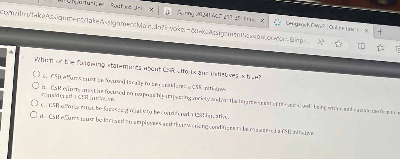  pportunities - Radford Uni Spring 2024] ACC 212-35: Prin Which of