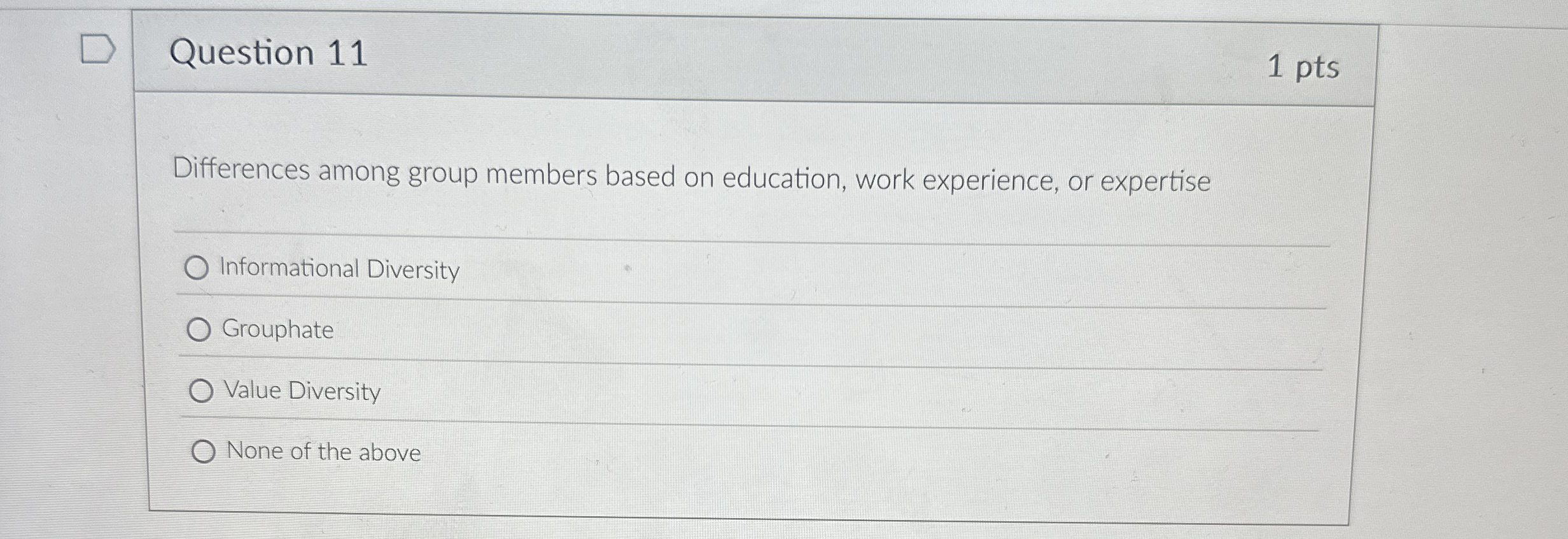  Question 11 Differences among group members based on education, work experience,
