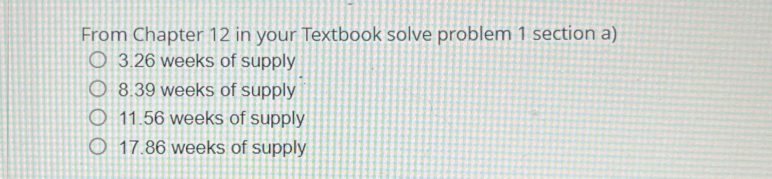  From Chapter 12 in your Textbook solve problem 1 section a)