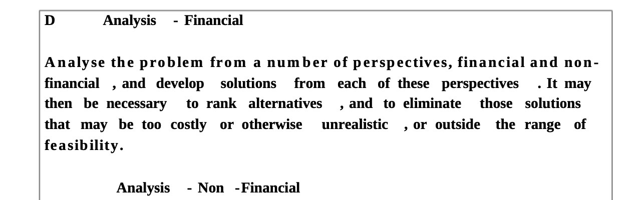 D Analysis - Financial Analyse the problem from a number of