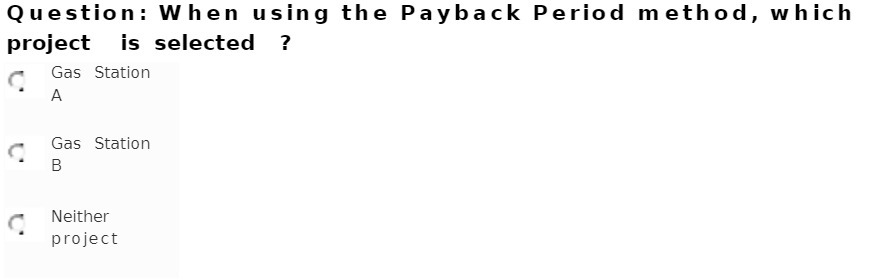Question: When using the Payback Period method, which project is selected