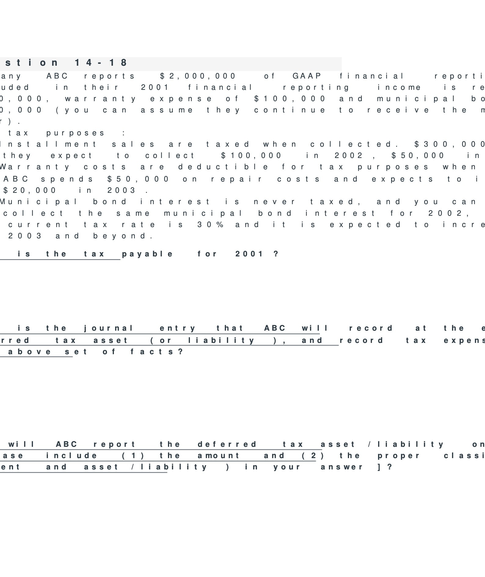 stion 14 - 18 any ABC reports $ 2, 000, 000