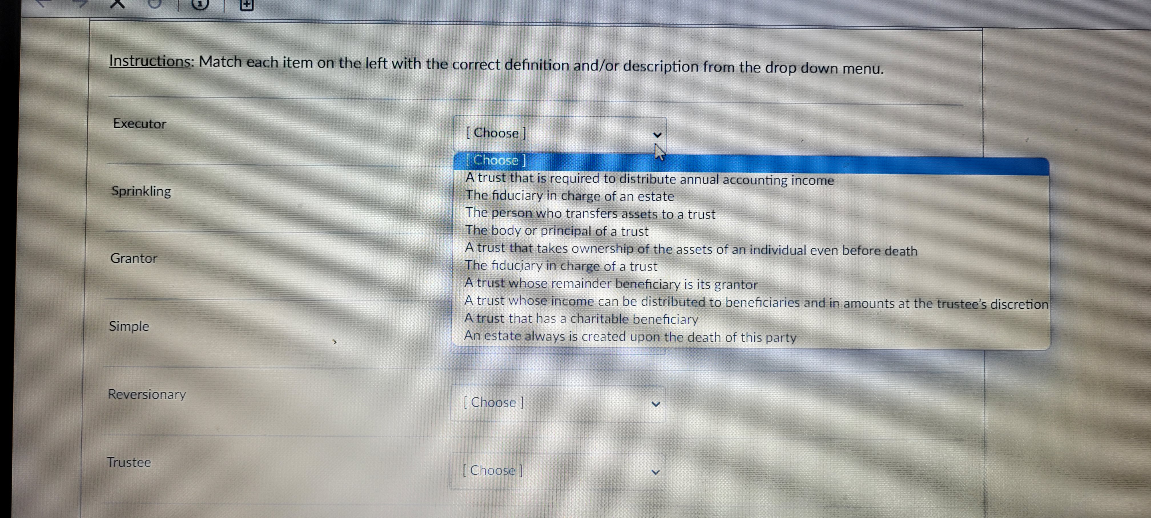 Instructions: Match each item on the left with the correct definition