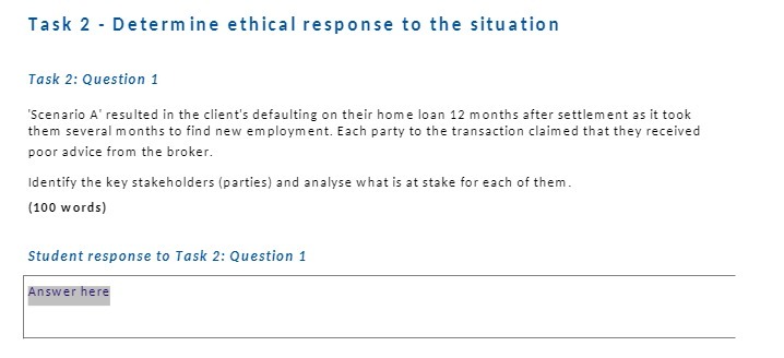 Task 2 - Determine ethical response to the situation Task 2:
