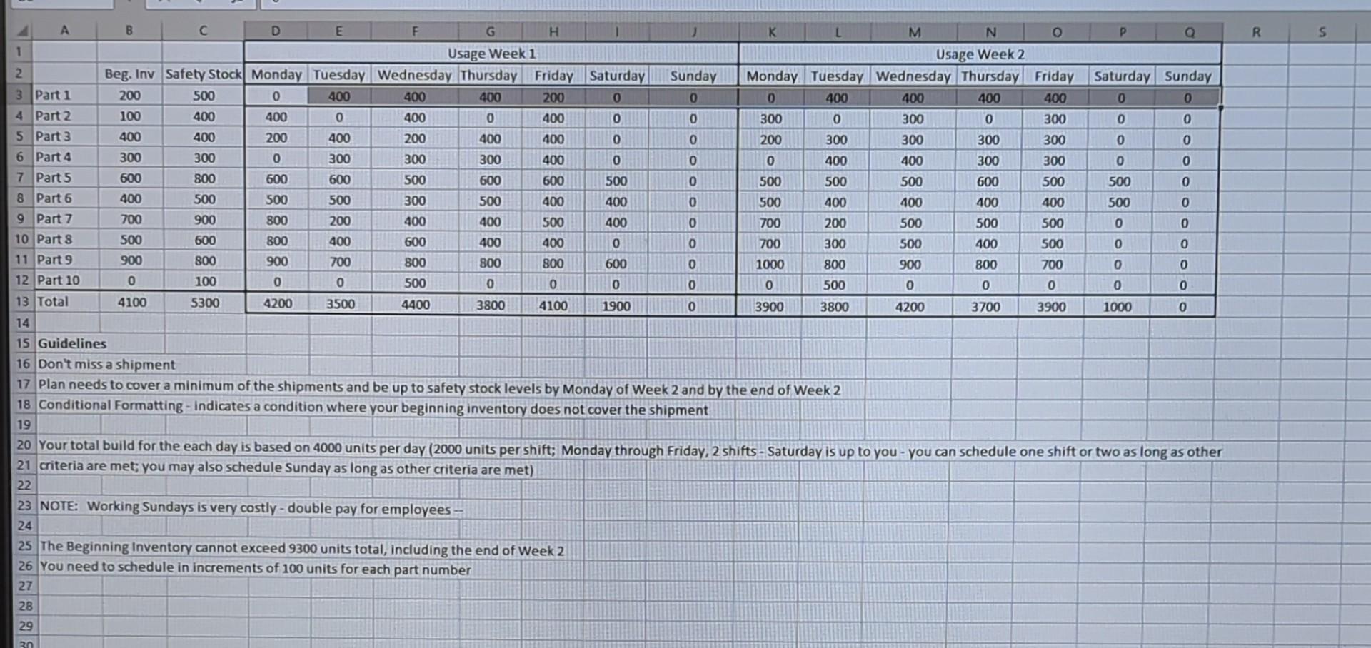  Please help me fill out the production schedule tab \begin{tabular}{|c|c|c|c|c|c|c|c|c|c|c|c|c|c|c|c|c|} \hline