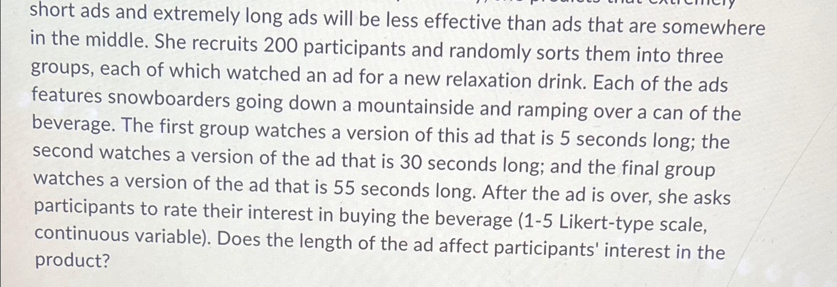  short ads and extremely long ads will be less effective than