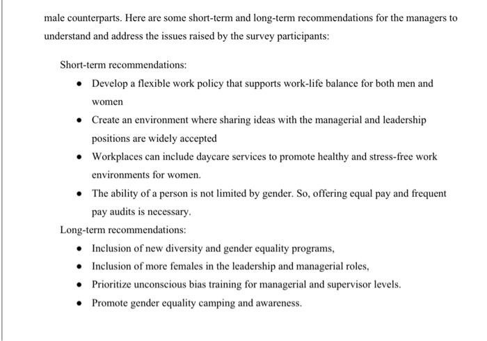 to highlight some of the current DEI concerning female workers are gender
