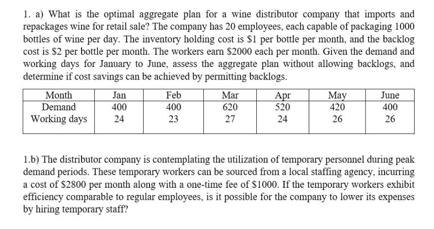  a) What is the optimal aggregate plan for a wine distributor