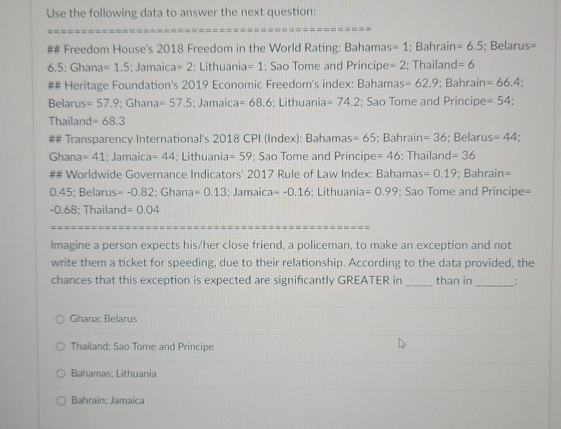  Use the following data to answer the next question: ## Freedom