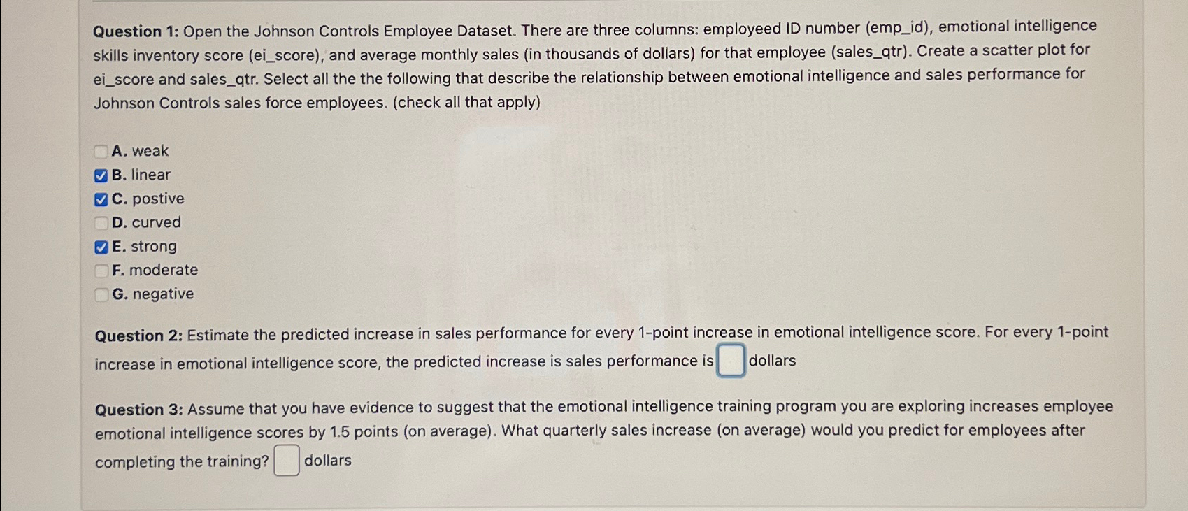  Question 1: Open the Johnson Controls Employee Dataset. There are three