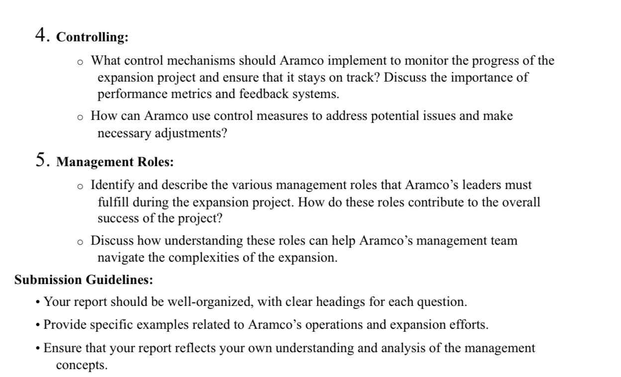  Assignment -1: Principles of Management - Aramco Case Study Analysis Objective: