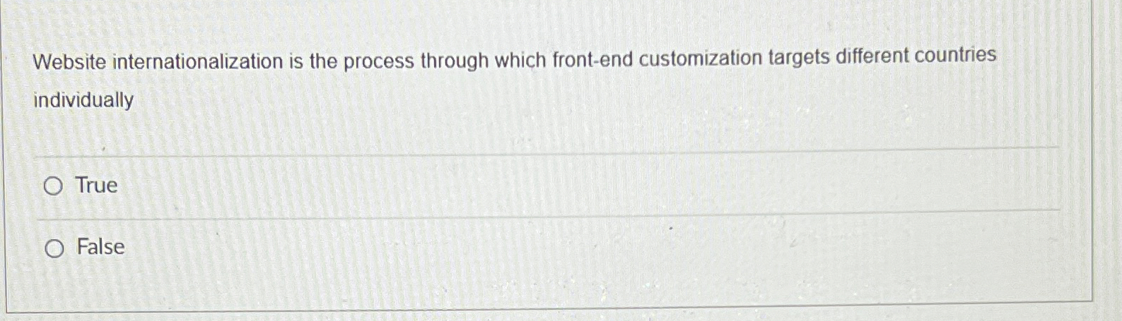  Website internationalization is the process through which front-end customization targets different
