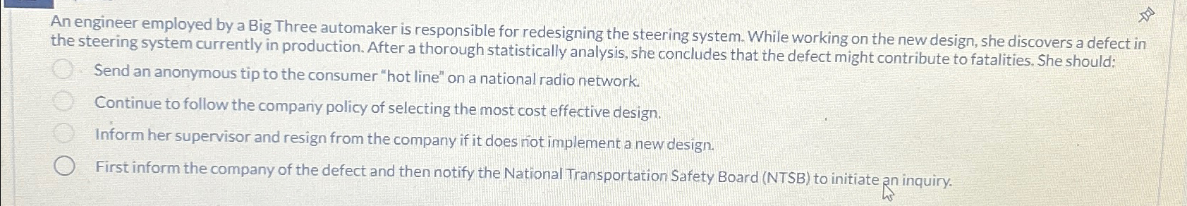  An engineer employed by a Big Three automaker is responsible for