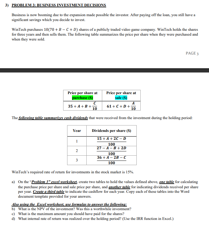  A=1 B=2 C=3 D=4 The following table summarizes cash dividends that