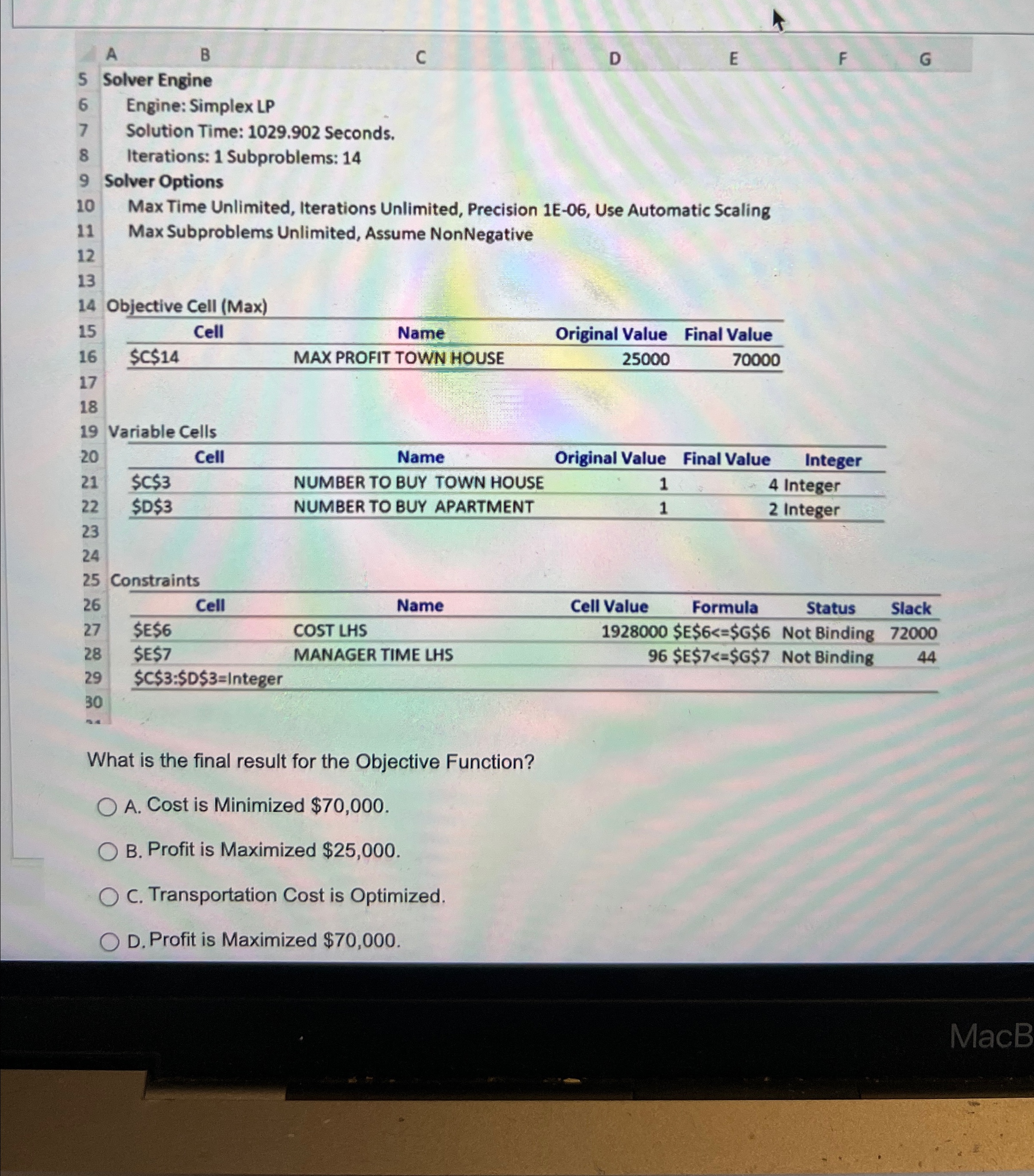  A B C D E F G Solver Engine Engine: Simplex
