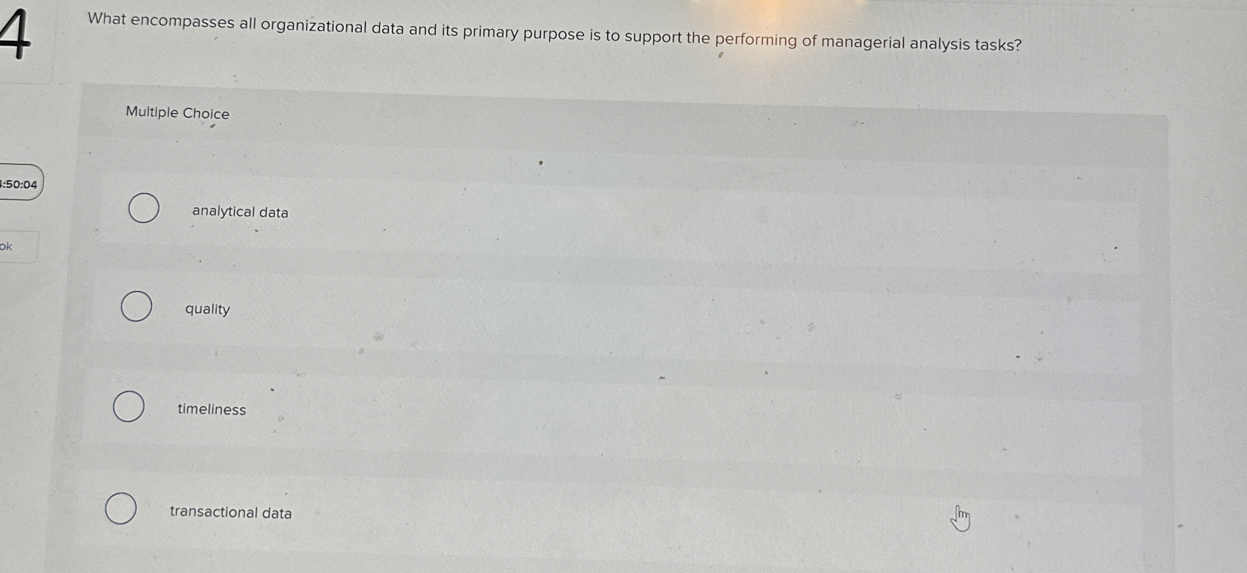  4 What encompasses all organizational data and its primary purpose is