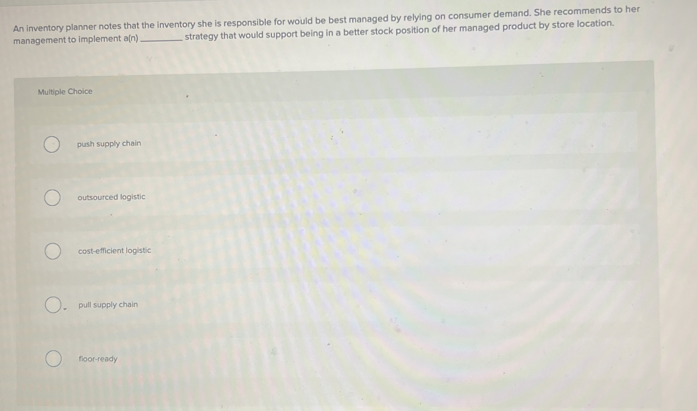  An inventory planner notes that the inventory she is responsible for