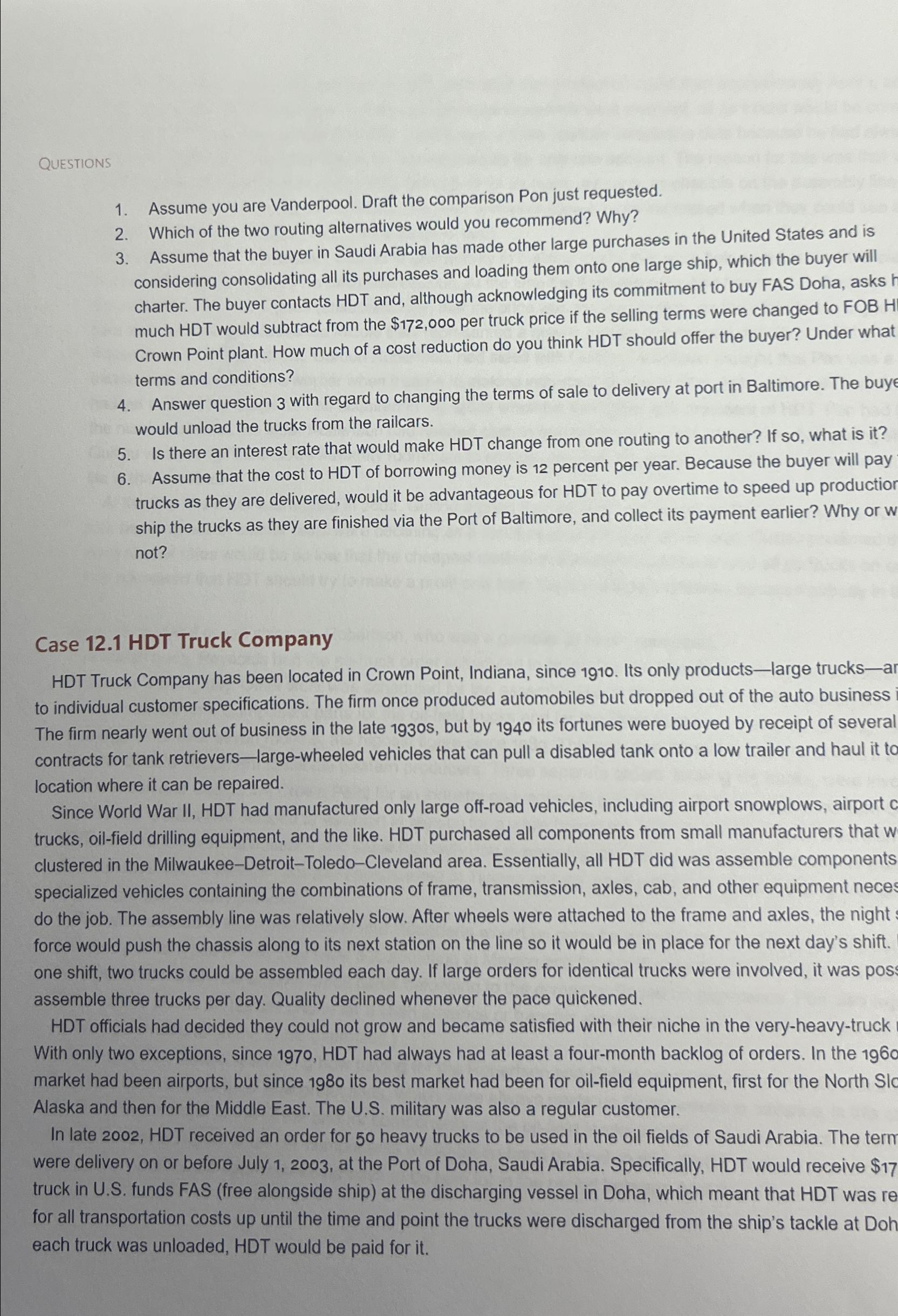  Assume you are Vanderpool. Draft the comparison Pon just requested. Which