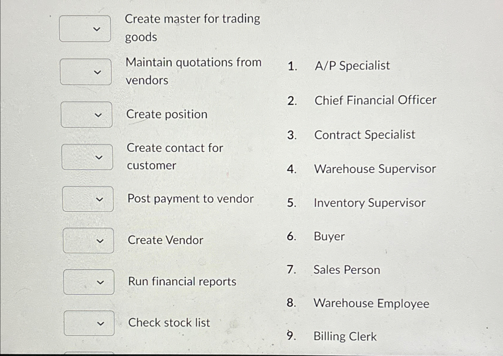  Create master for trading goods Maintain quotations from vendors Create position