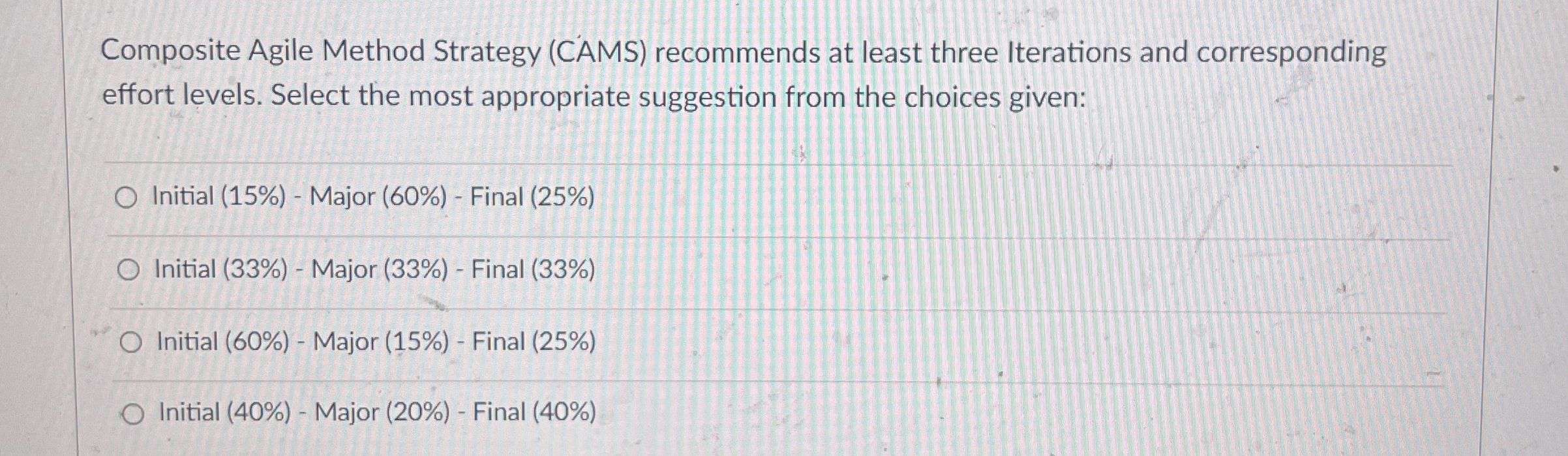 Composite Agile Method Strategy (CAMS) recommends at least three Iterations and