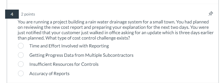  42 points You are running a project building a rain water